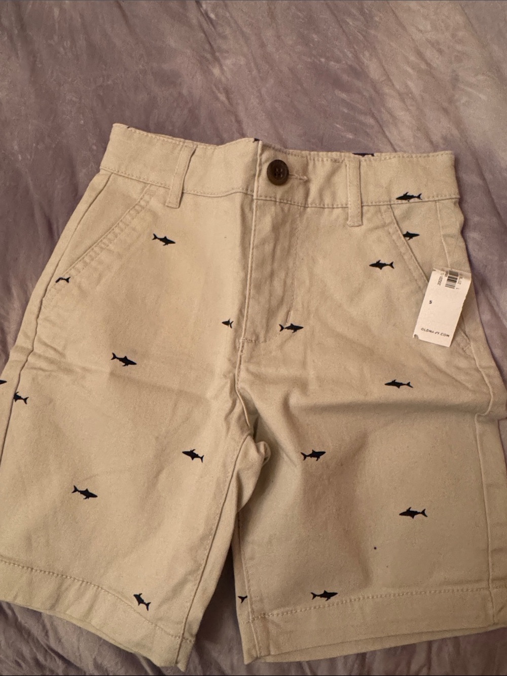 Old Navy Beige Shorts with Navy Shark Print